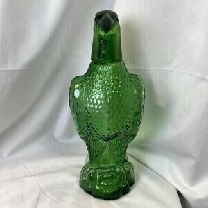 Vintage Green Glass Eagle Decanter. EUC. 11" 2 Available